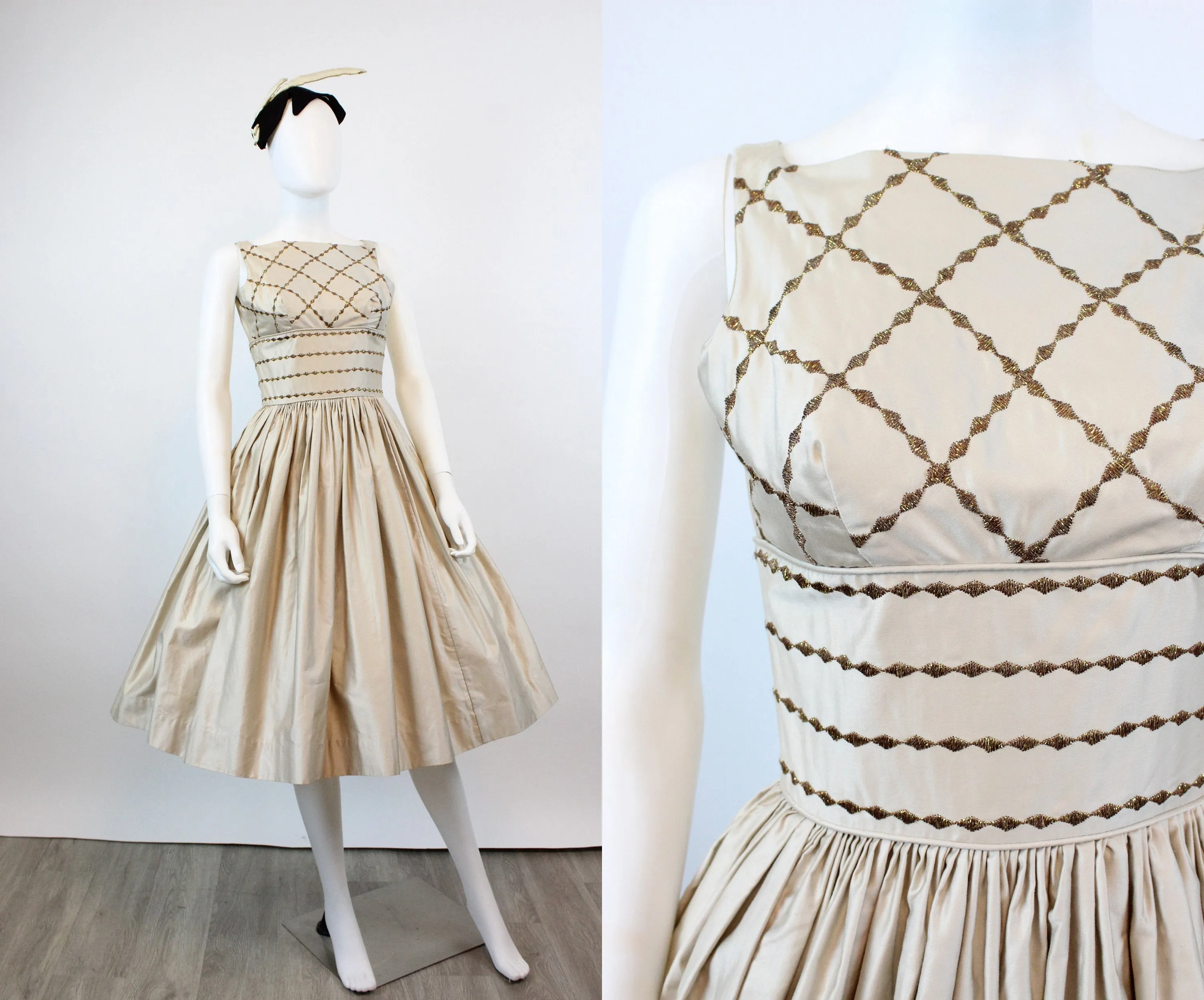 1950s CANDI JONES polished cotton GOLD dress xxs | new fall