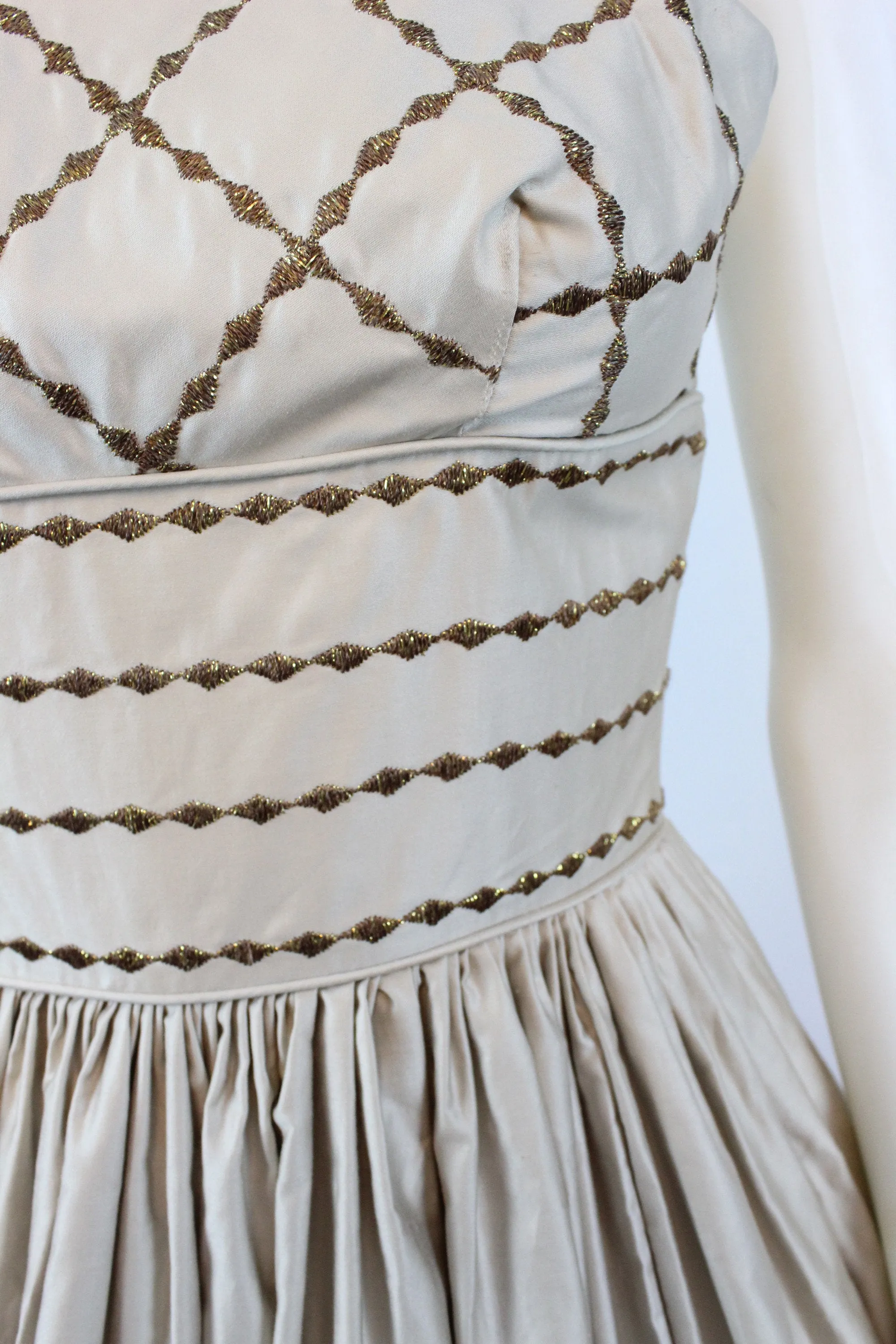1950s CANDI JONES polished cotton GOLD dress xxs | new fall