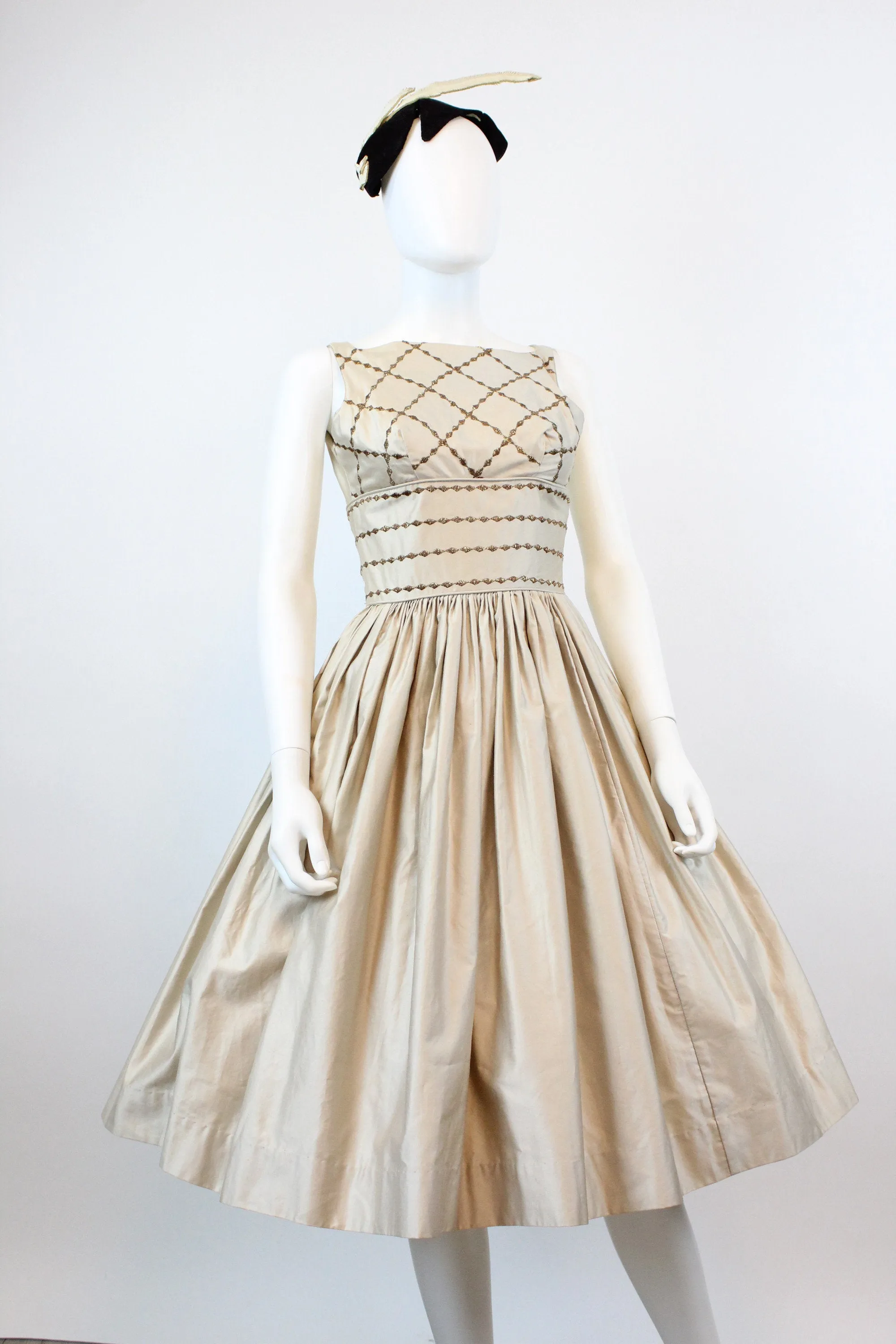 1950s CANDI JONES polished cotton GOLD dress xxs | new fall