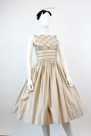 1950s CANDI JONES polished cotton GOLD dress xxs | new fall