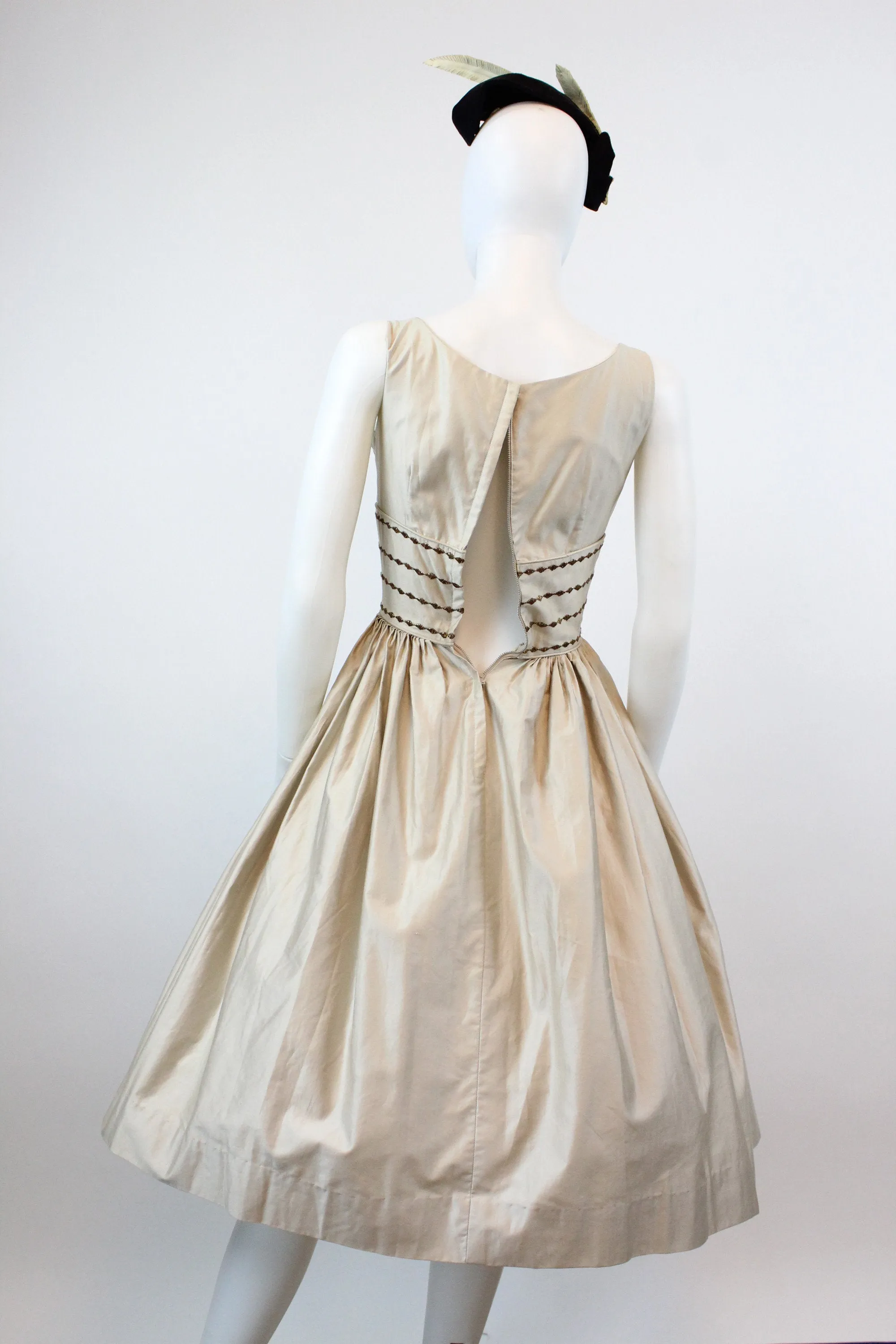 1950s CANDI JONES polished cotton GOLD dress xxs | new fall