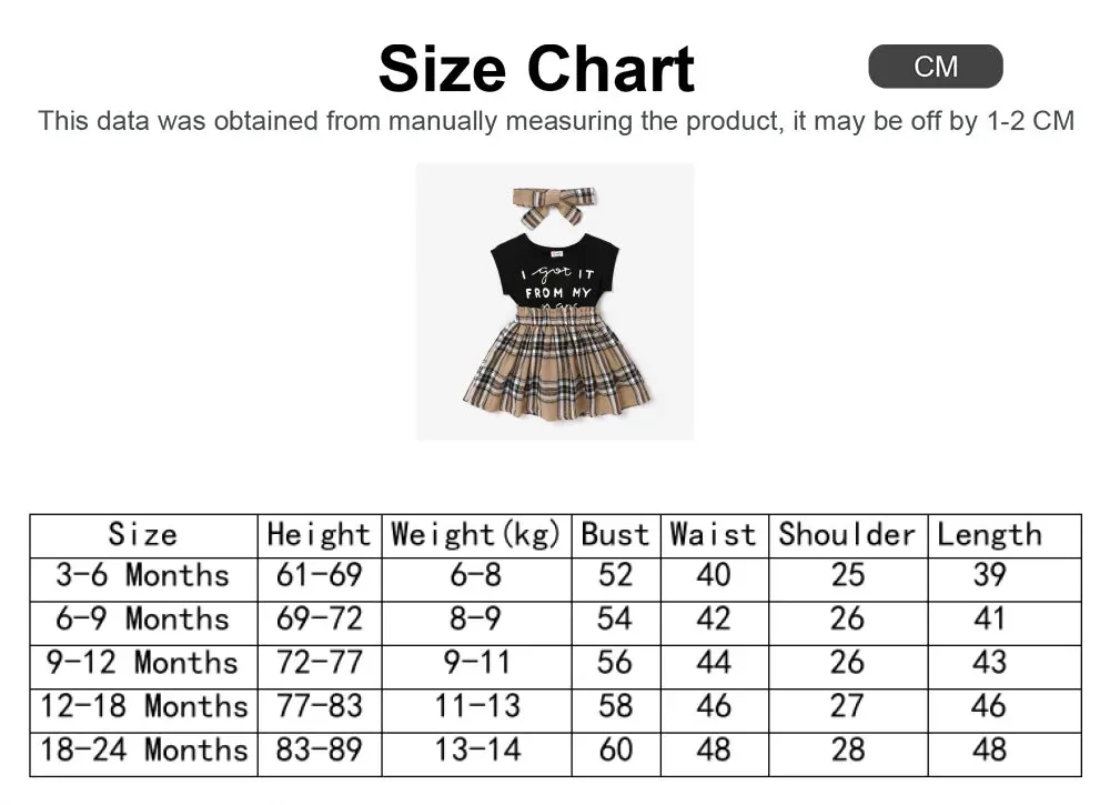 2pcs Baby Girl Spliced Plaid Dress & Headband