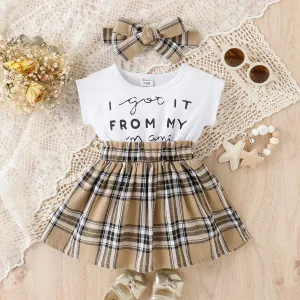 2pcs Baby Girl Spliced Plaid Dress & Headband