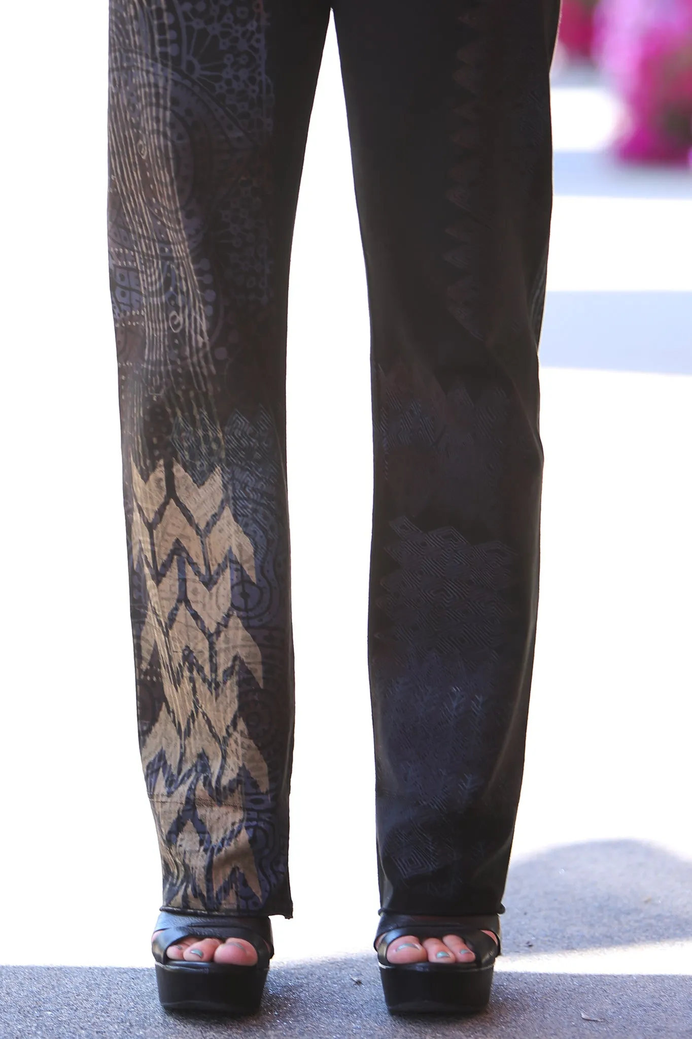 3176 Comfy Cotton Lycra Slim Pant Black Cool Colorful Print-P