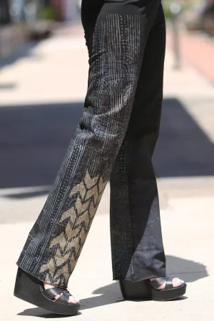3176 Comfy Cotton Lycra Slim Pant Black Cool Colorful Print-P
