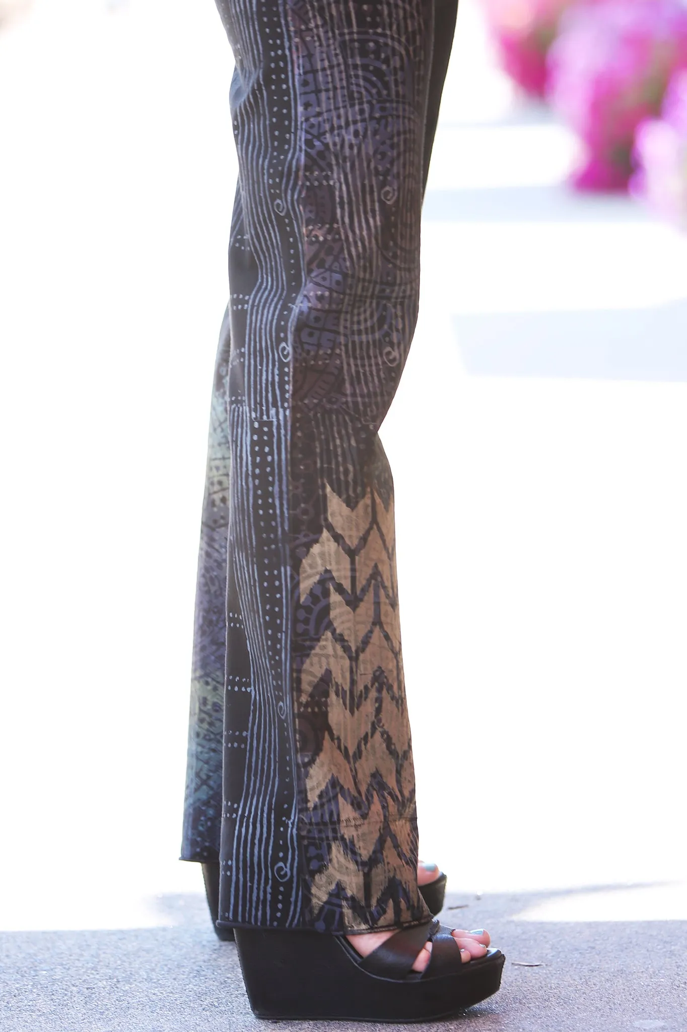 3176 Comfy Cotton Lycra Slim Pant Black Cool Colorful Print-P