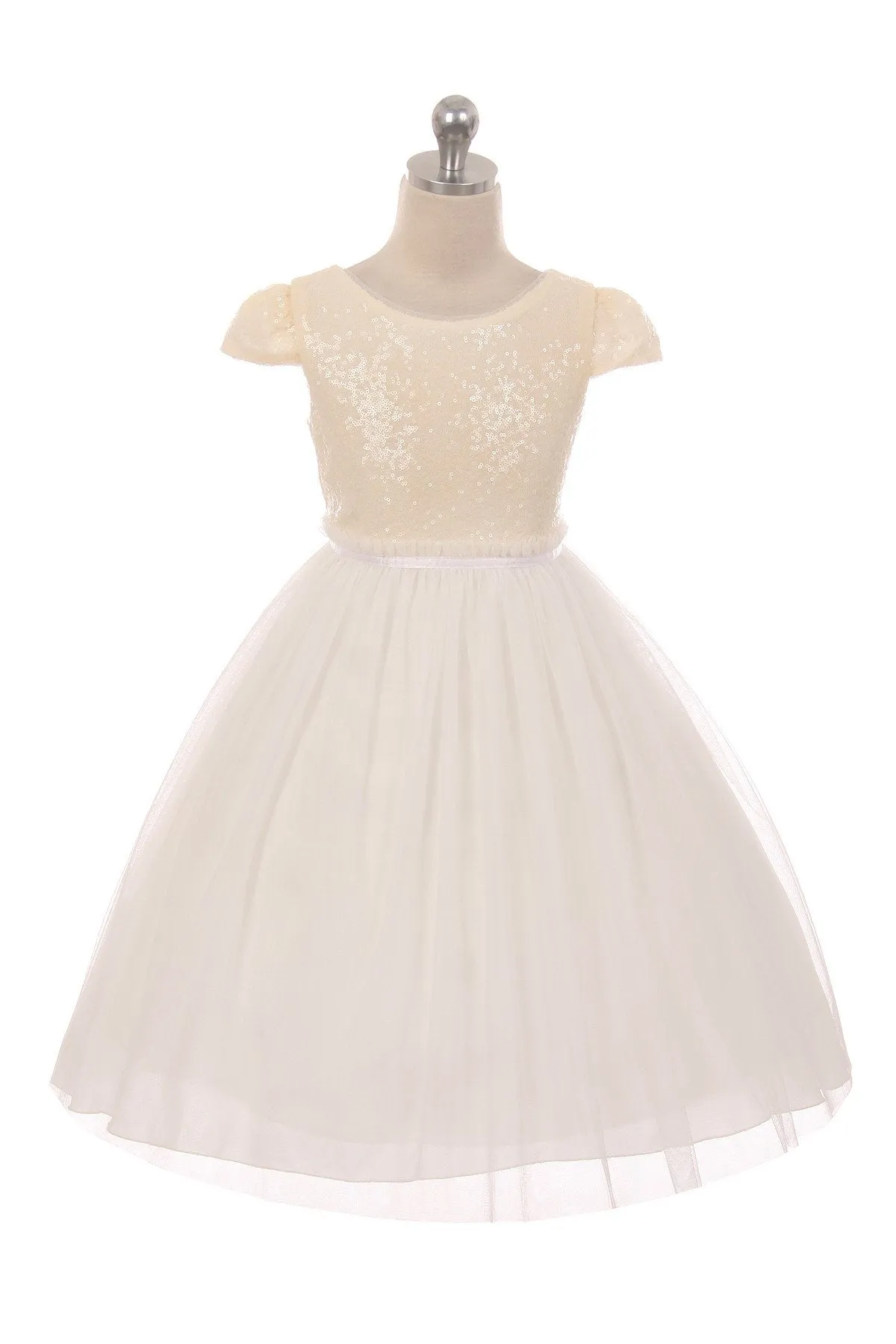 410 Sequin Mesh Pleated Dress (Ivory Only)