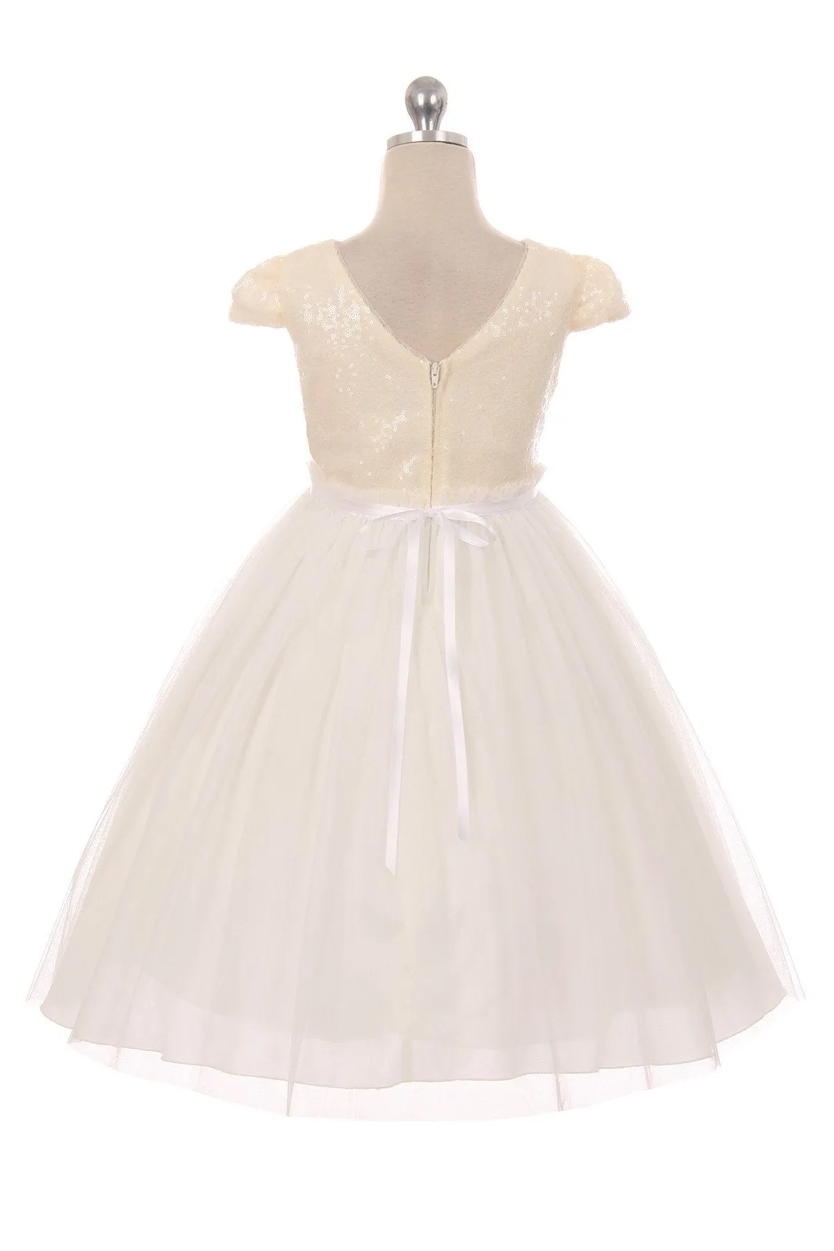 410 Sequin Mesh Pleated Dress (Ivory Only)