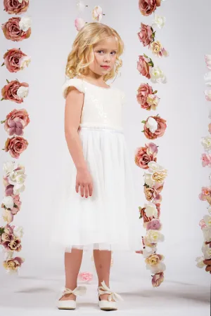 410 Sequin Mesh Pleated Dress (Ivory Only)