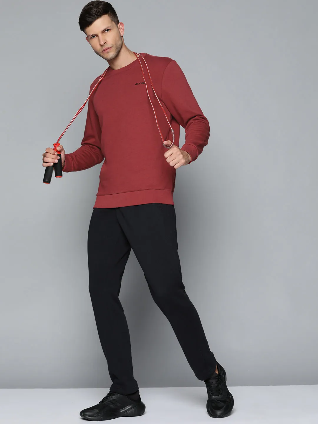 Alcis Men Maroon Solid Cotton Sweatshirt