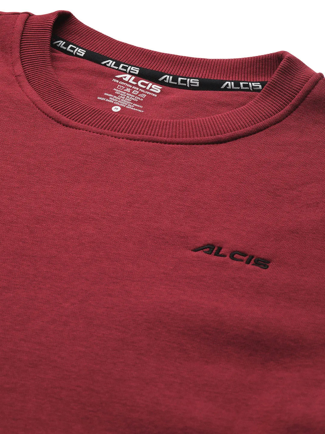 Alcis Men Maroon Solid Cotton Sweatshirt
