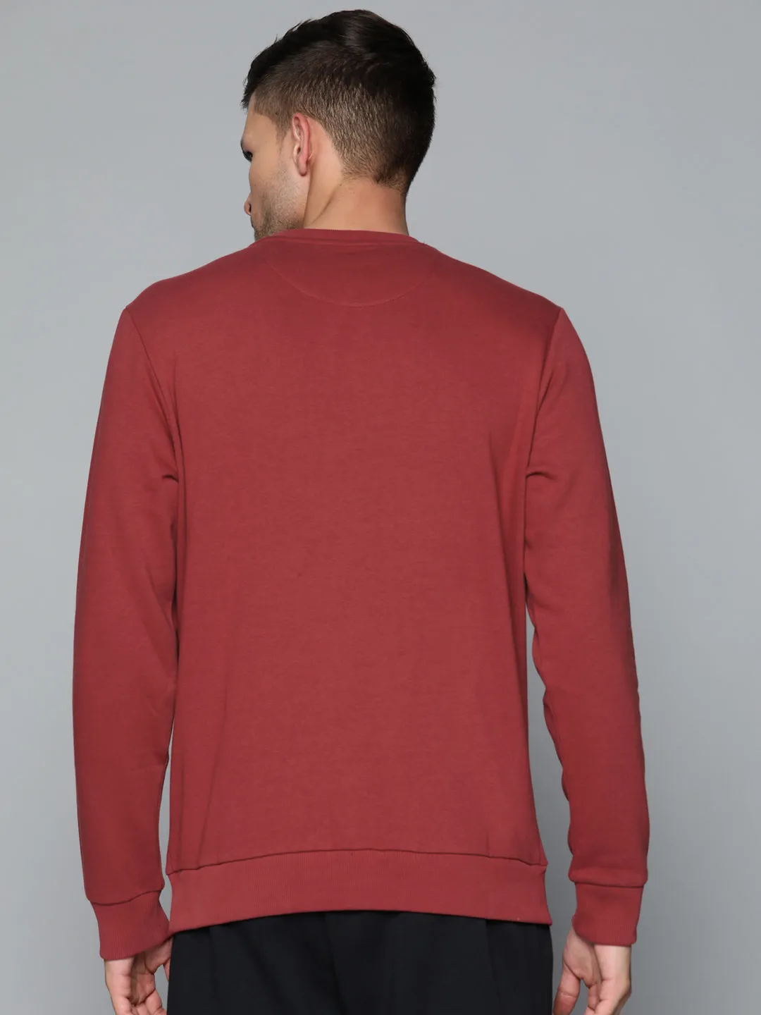 Alcis Men Maroon Solid Cotton Sweatshirt