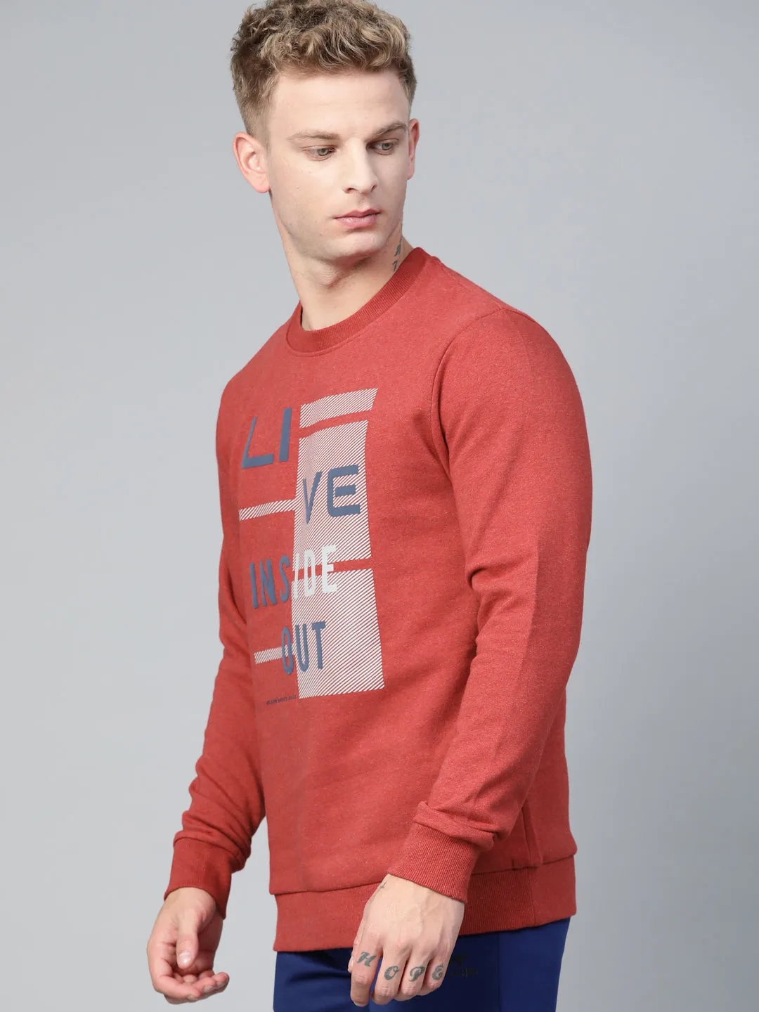Alcis Men Rust Typography Printed Sweatshirt