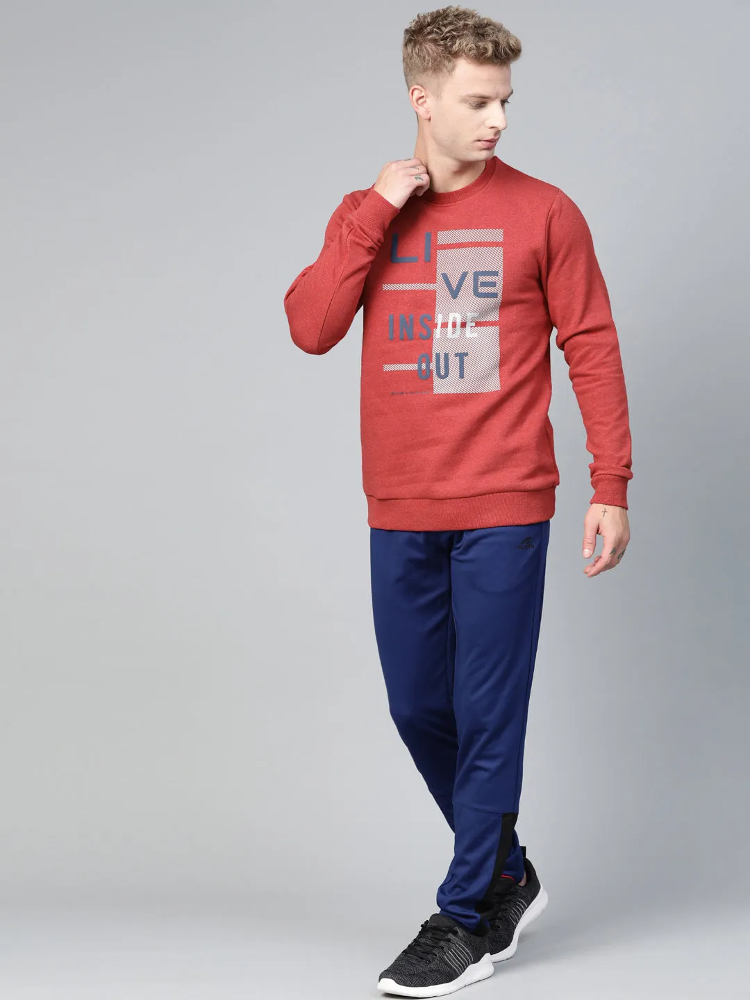 Alcis Men Rust Typography Printed Sweatshirt