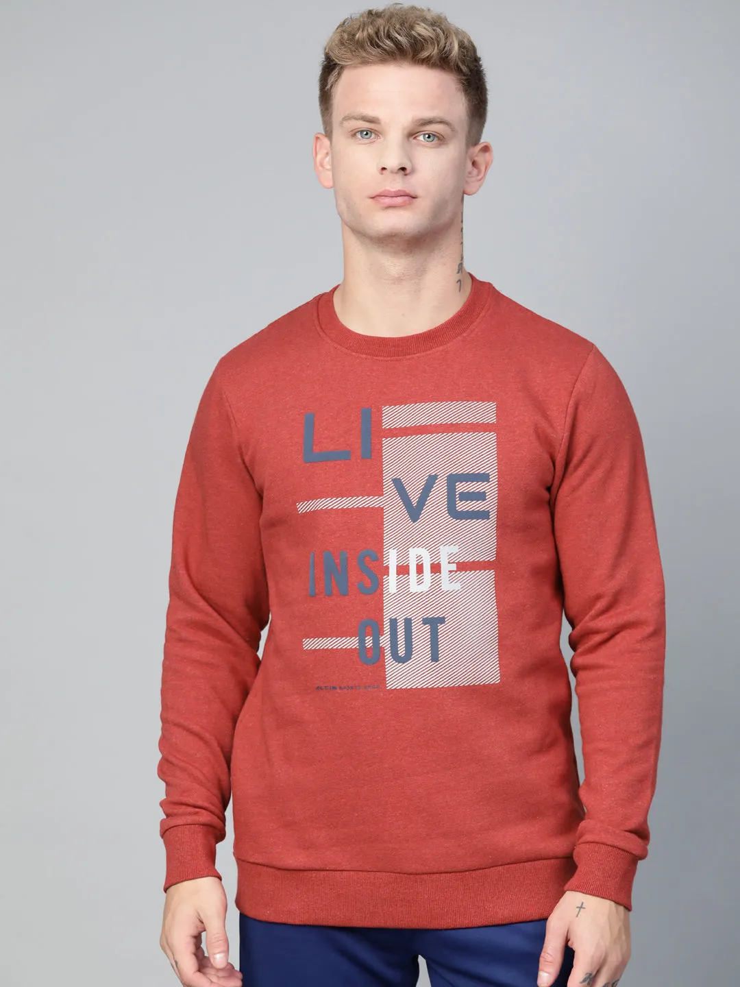 Alcis Men Rust Typography Printed Sweatshirt