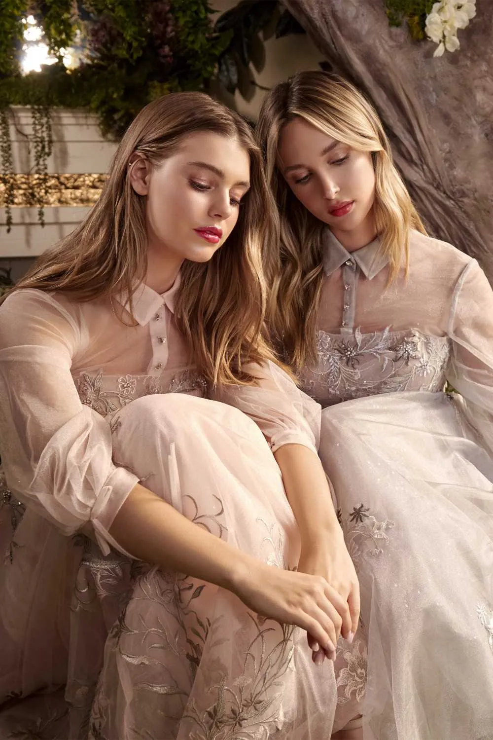 Andrea & Leo A0862 Tea-Length Tulle Embroidered Lace Dress Long Sleeves