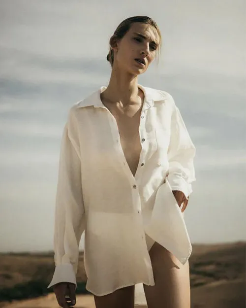 ANEMOS | Oversized Button Down Pool Shirt Dress | White