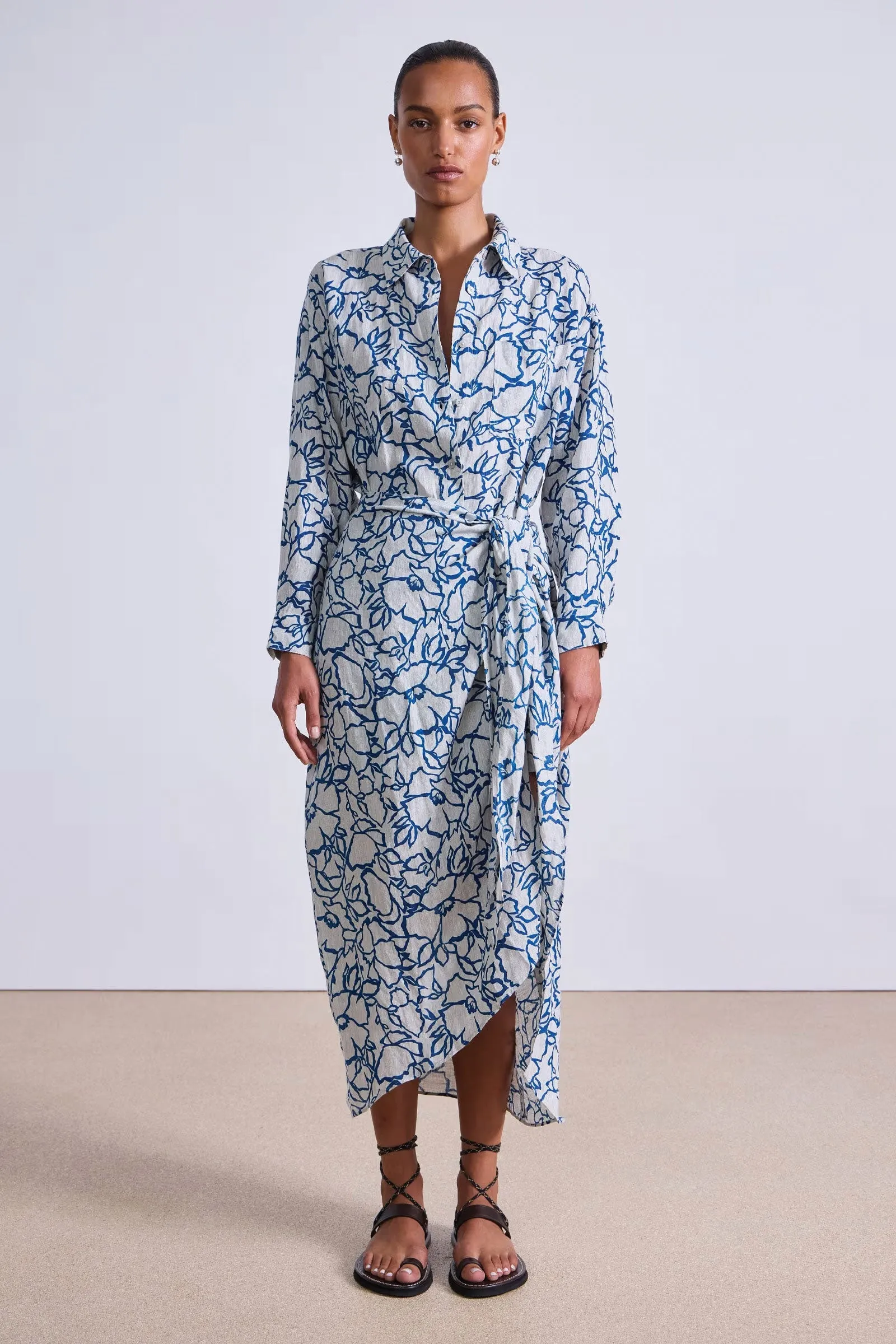 Apiece Apart Alessandra Sarong Shirt Dress in Lace Floral