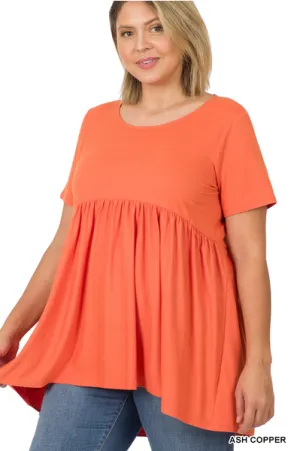 Ash Copper Empire Waist Baby Doll Short Sleeve Top - Plus