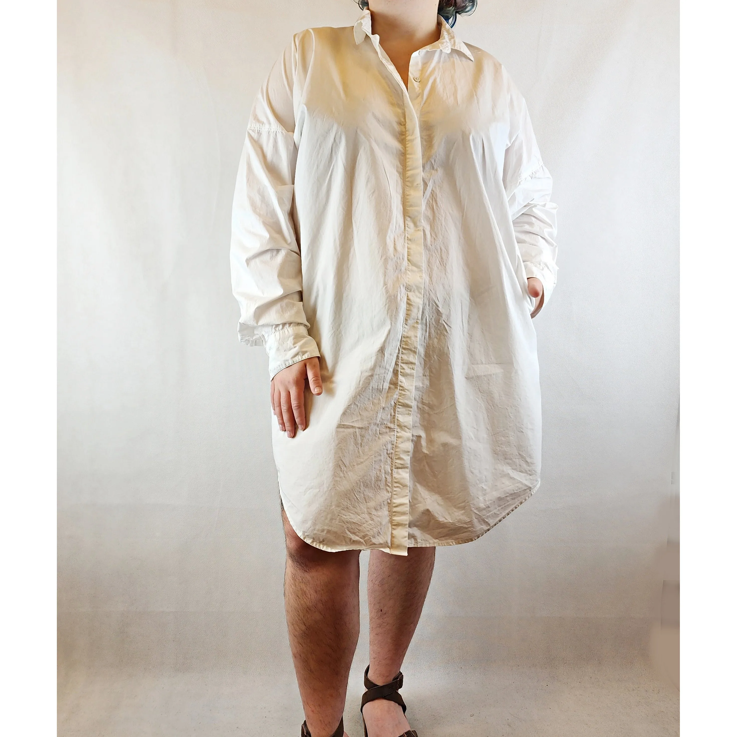 Assembly Label pre-owned white oversize long sleeve shirt dress size 14