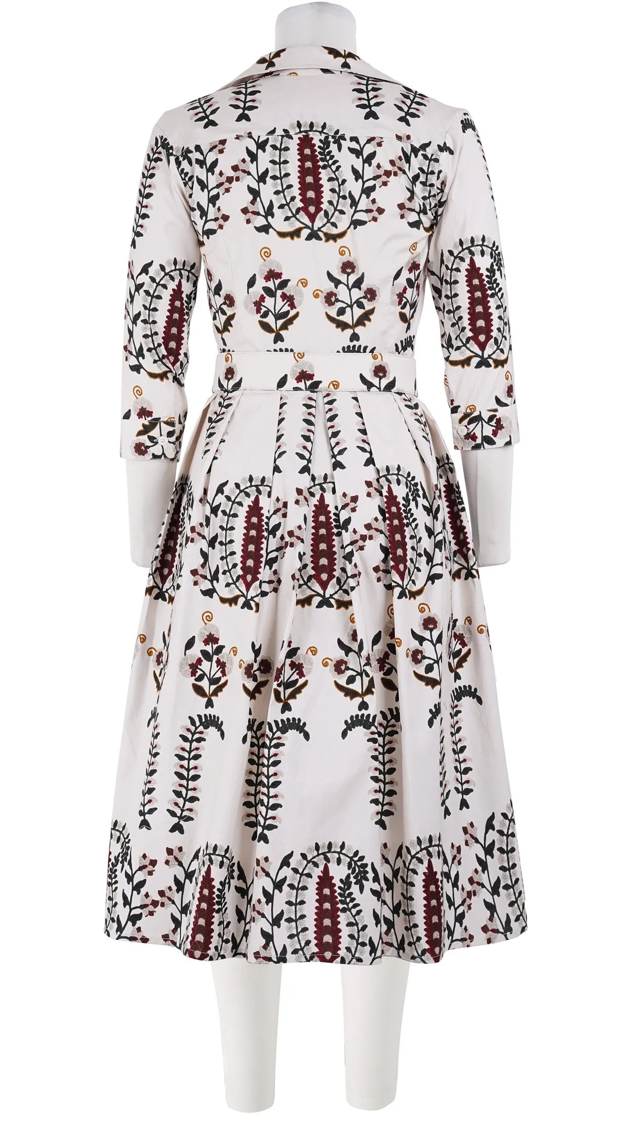 Audrey Dress #1 Shirt Collar 3/4 Sleeve Long Length Cotton Stretch (Suzani Ferns)