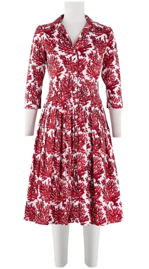 Audrey Dress #2 Shirt Collar 3/4 Sleeve Long Length Cotton Stretch (Fringing Coral New)