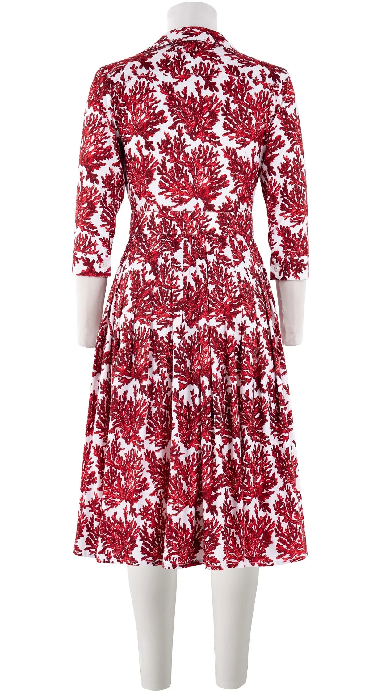Audrey Dress #2 Shirt Collar 3/4 Sleeve Long Length Cotton Stretch (Fringing Coral New)