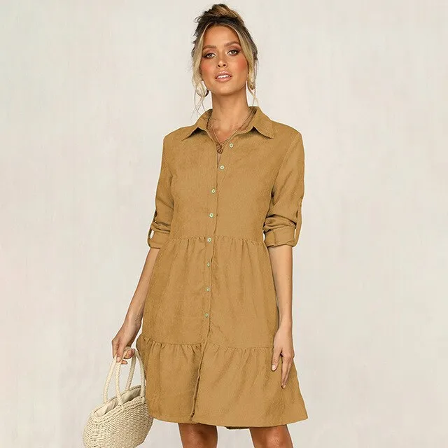 Autumn Long Sleeve Shirt Dress Women Office Work Dress Chic Button White Black Ladies Slim Midi Dresses 2020 Clothes For Woman