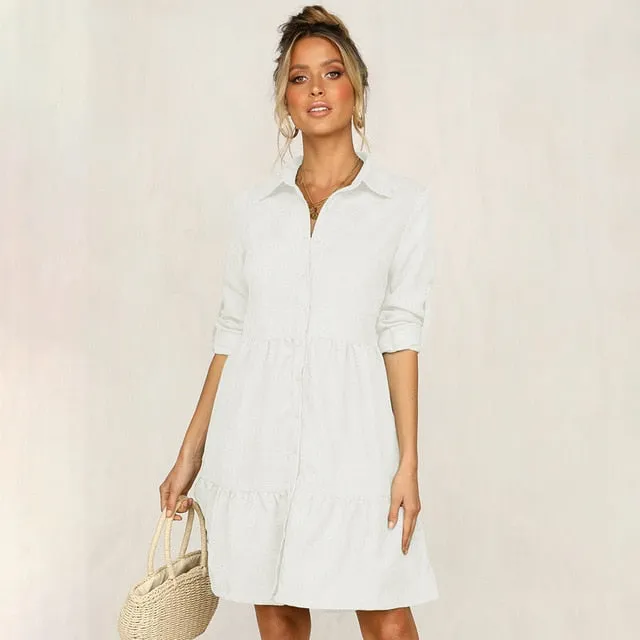 Autumn Long Sleeve Shirt Dress Women Office Work Dress Chic Button White Black Ladies Slim Midi Dresses 2020 Clothes For Woman