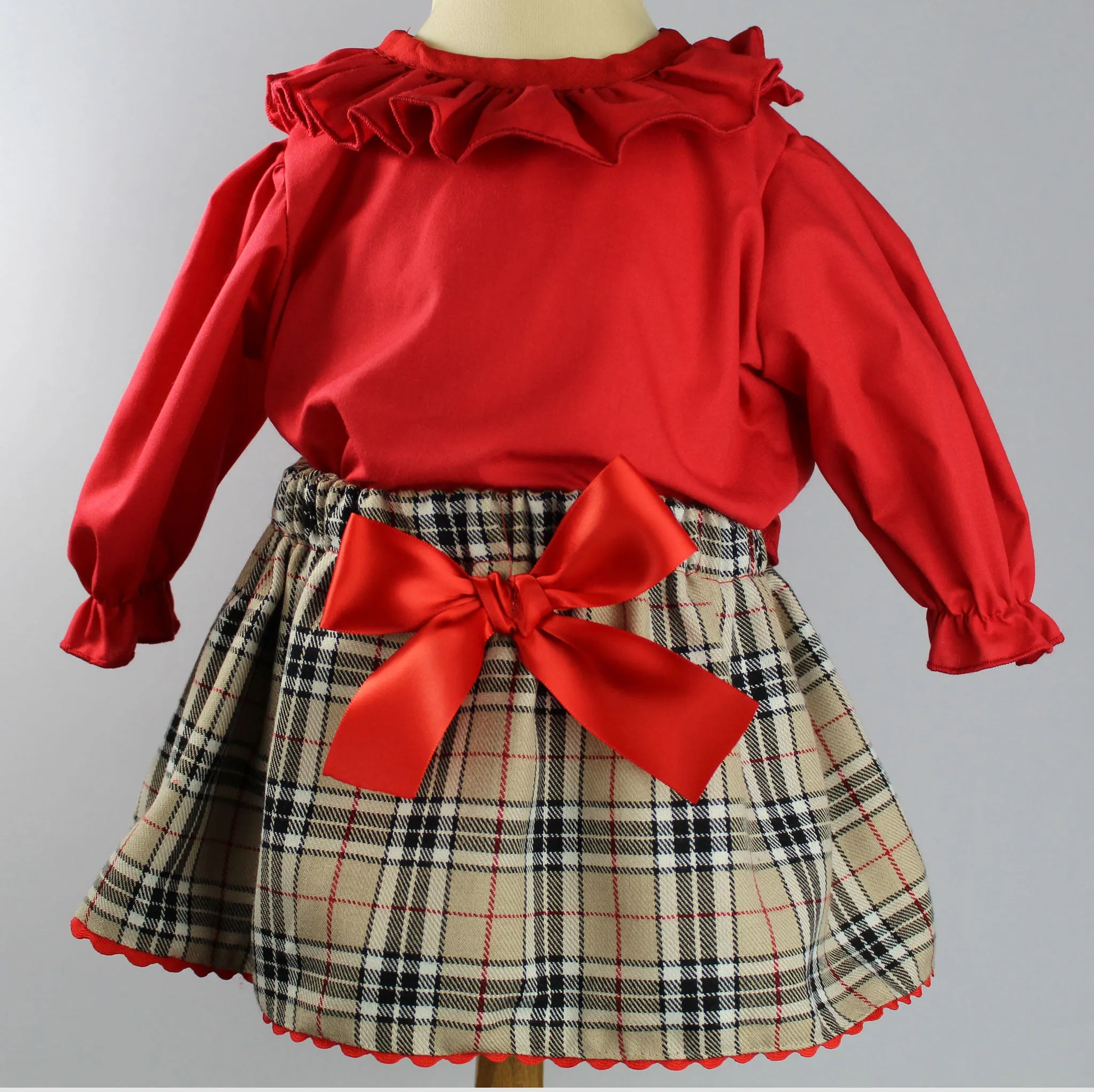 Baby Girl Tartan Outfit- 3 Piece - Beige