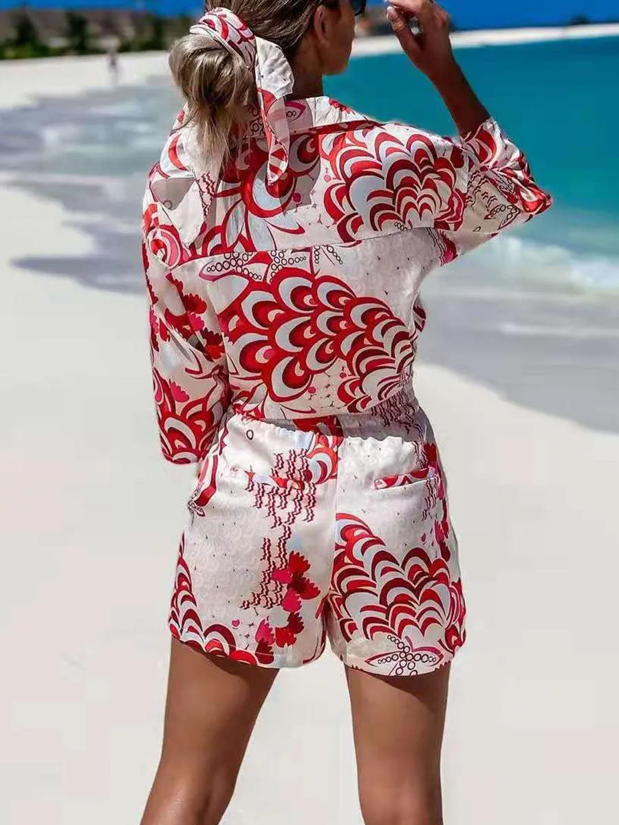 Baroque print Hawaiian Shirt Shorts Set