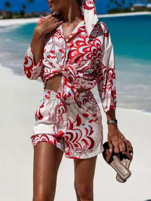 Baroque print Hawaiian Shirt Shorts Set