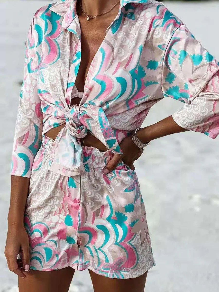 Baroque print Hawaiian Shirt Shorts Set