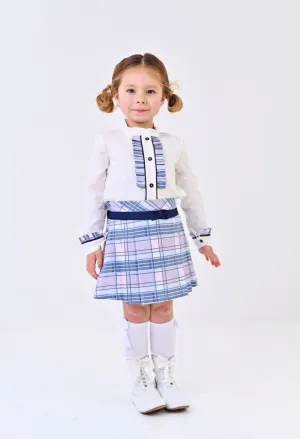 Basmarti Blue and Pink Check Skirt Set