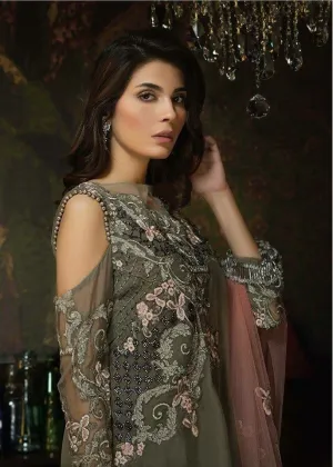 Beautiful Dress in Chiffon Greenish Gray and Pink color Model # C 1135