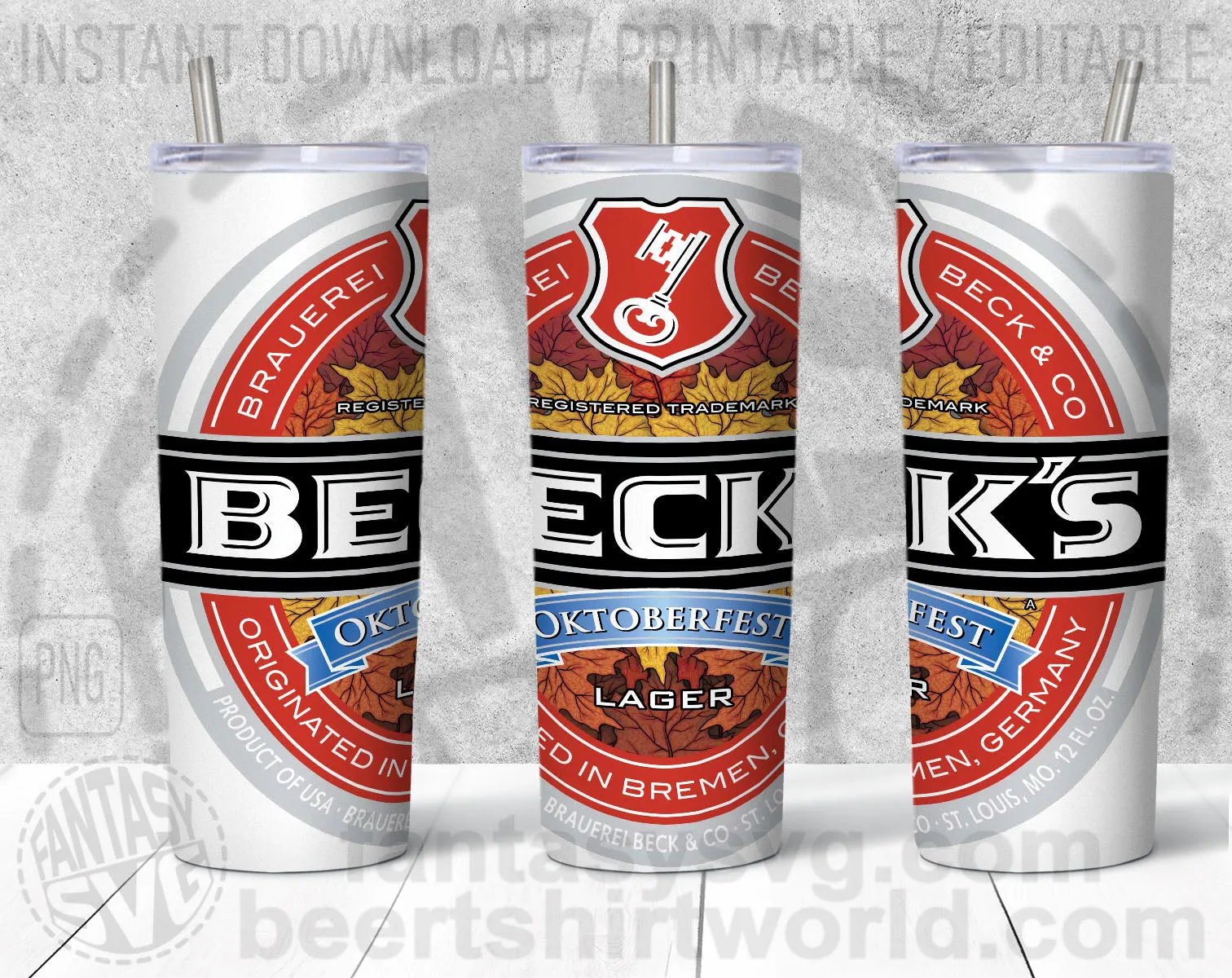 Beck's Beer Octoberfest Inspired Unofficial Logo Can Tumbler Wrap PNG File Printable
