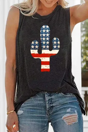 Black American Cactus Print Tank Top
