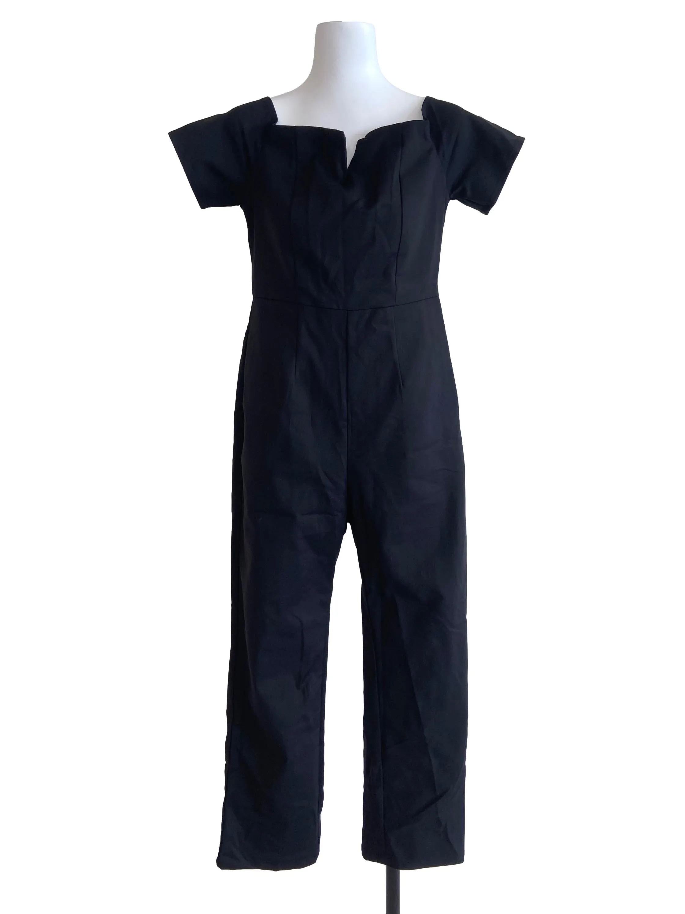 Black Sabrina Neck Jumpsuits