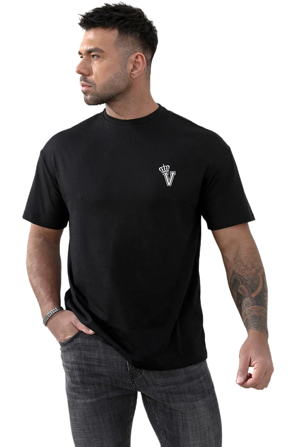 Black V Crown Graphic Print Short Sleeve Men's T Shirt