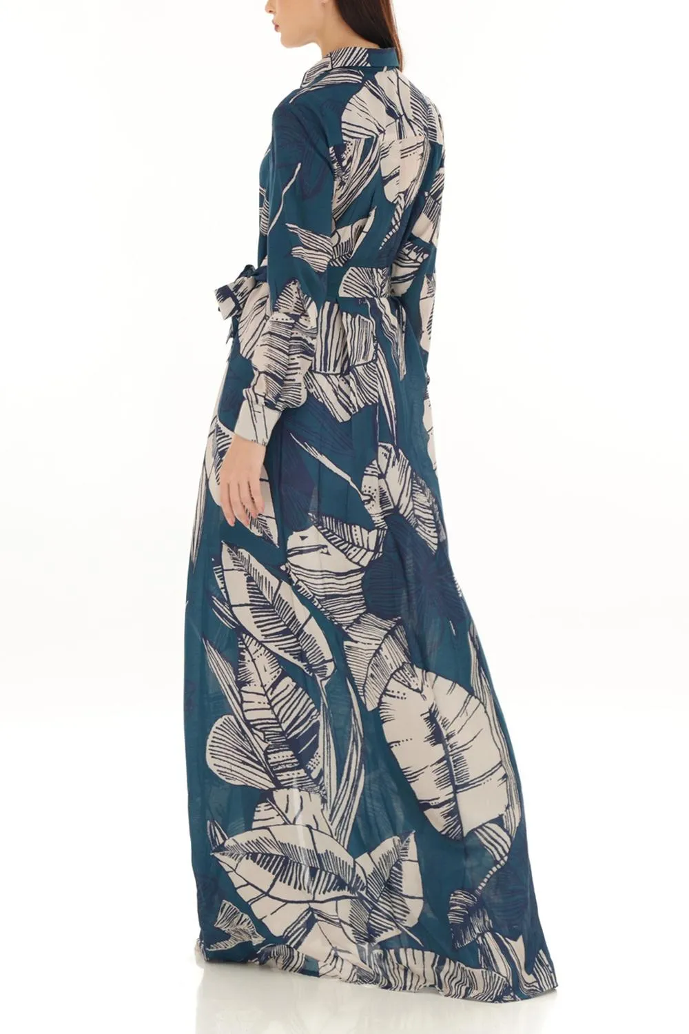 Blue & White Floral Long Shirt Dress
