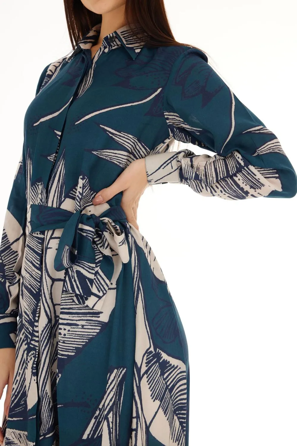 Blue & White Floral Long Shirt Dress