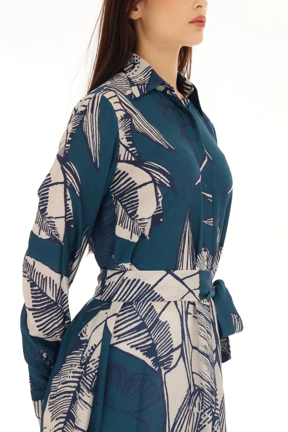 Blue & White Floral Long Shirt Dress
