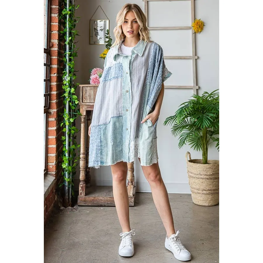 Blue Mixed Oli Hali Shirt Dress