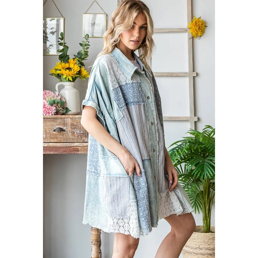 Blue Mixed Oli Hali Shirt Dress