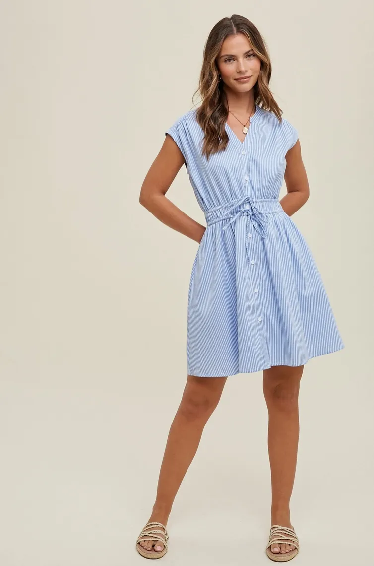 Blue Striped Shirt Dress