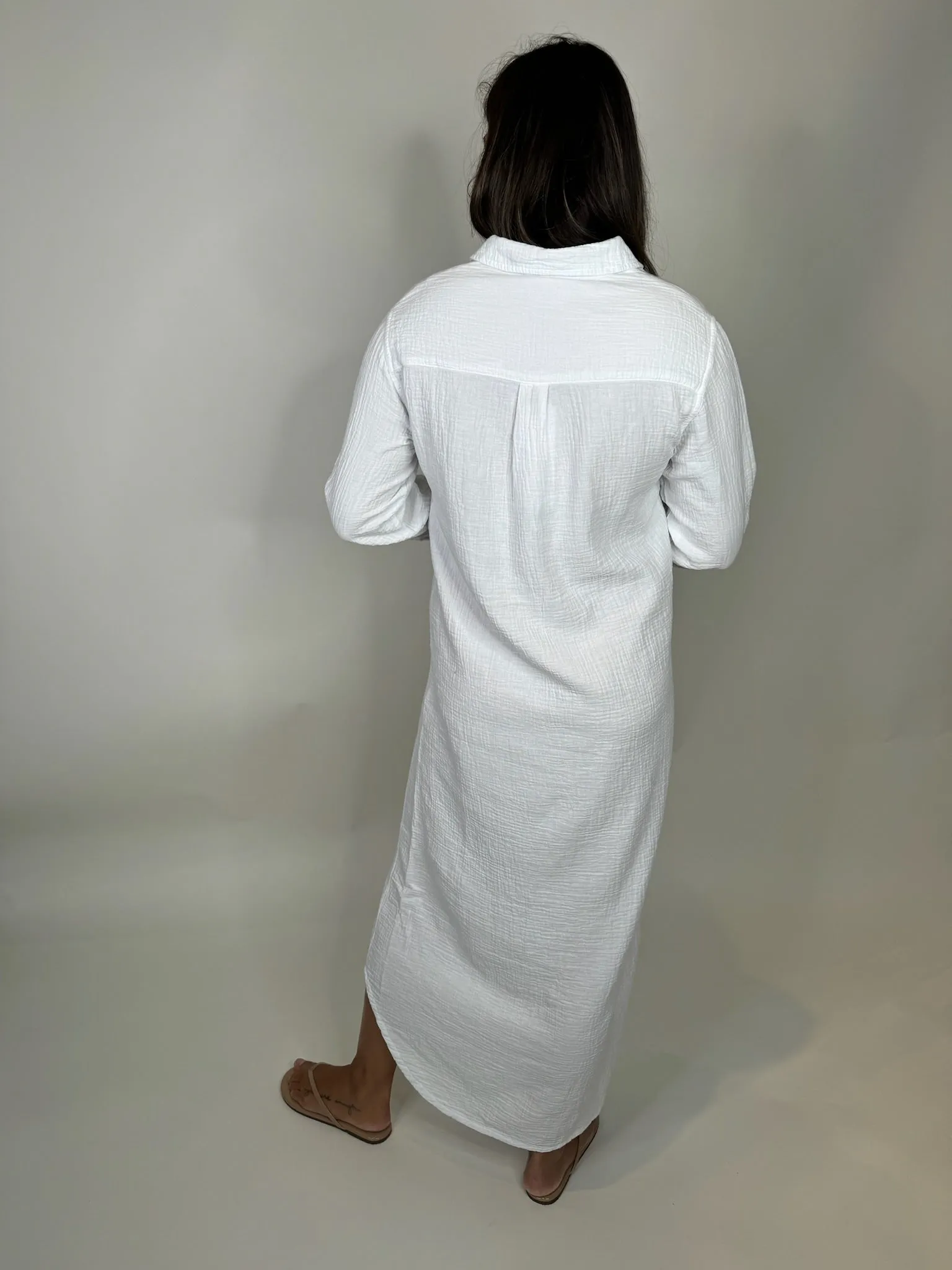 Bobi Button Front Maxi Shirt Dress
