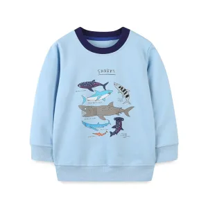Boys Sharks Print Cotton Sweatshirts - Blue