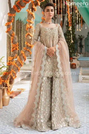 Bridal Sharara with Short Shirt Dress in Tissue #BS684