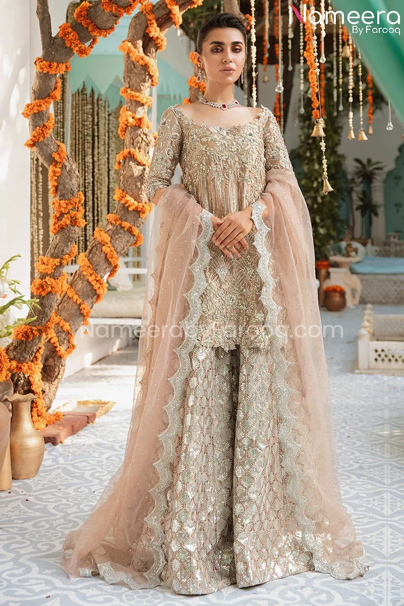 Bridal Sharara with Short Shirt Dress in Tissue #BS684