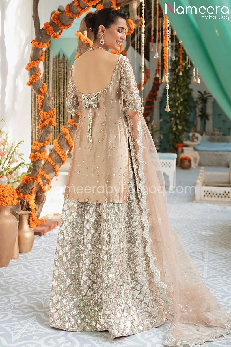Bridal Sharara with Short Shirt Dress in Tissue #BS684